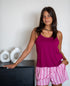 Women summer pajama set Fuchsia Top + Equal Fuchsia Stripes shorts